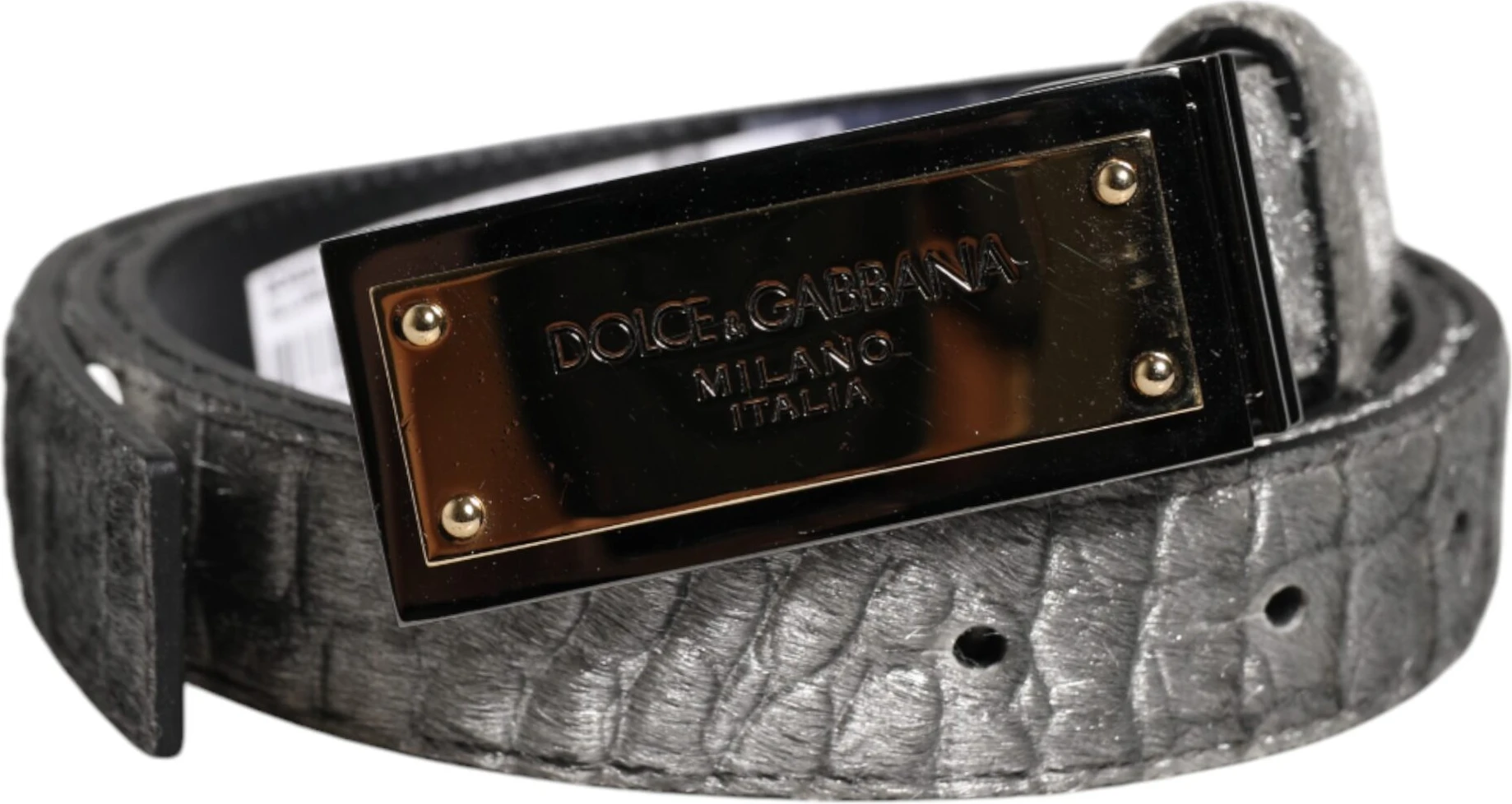 Ремень Dolce & Gabbana Серебряный Классический Пряжка с Золотой Пластинкой Логотипа