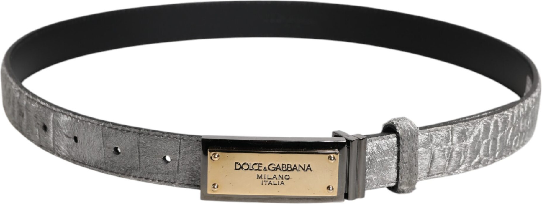 Ремень Dolce & Gabbana Серебряный Классический Пряжка с Золотой Пластинкой Логотипа