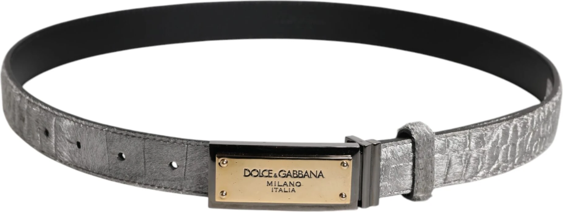Ремень Dolce & Gabbana Серебряный Классический Пряжка с Золотой Пластинкой Логотипа