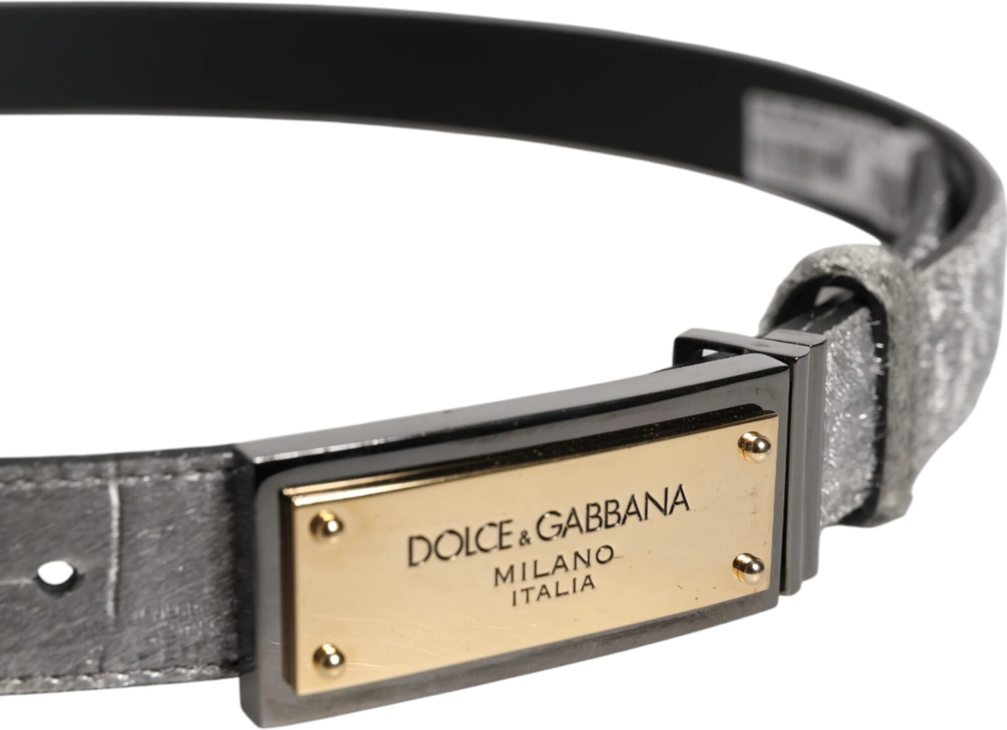 Ремень Dolce & Gabbana Серебряный Классический Пряжка с Золотой Пластинкой Логотипа