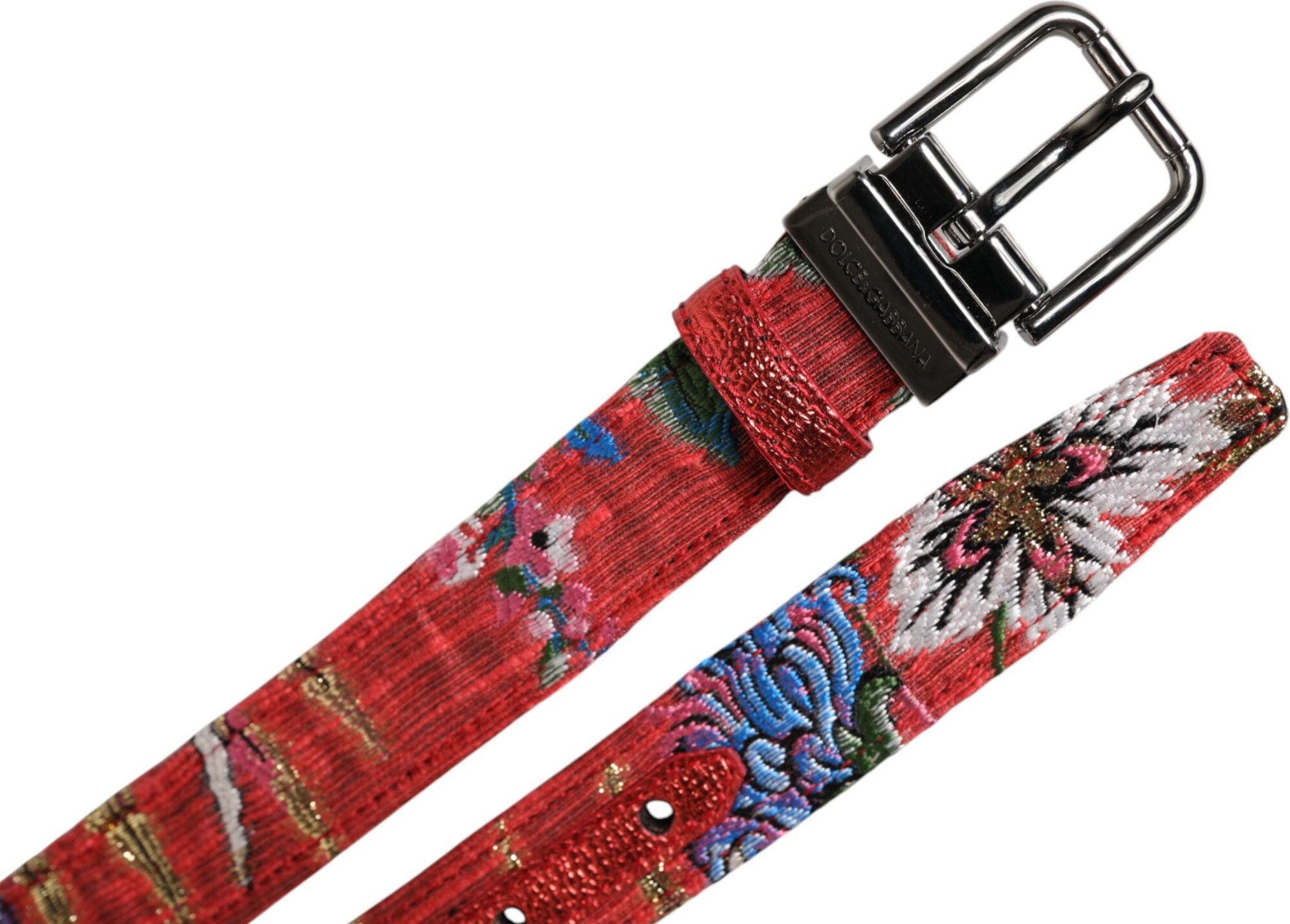 Ремень Dolce & Gabbana Красный Цветочный Декор Металлическая Пряжка