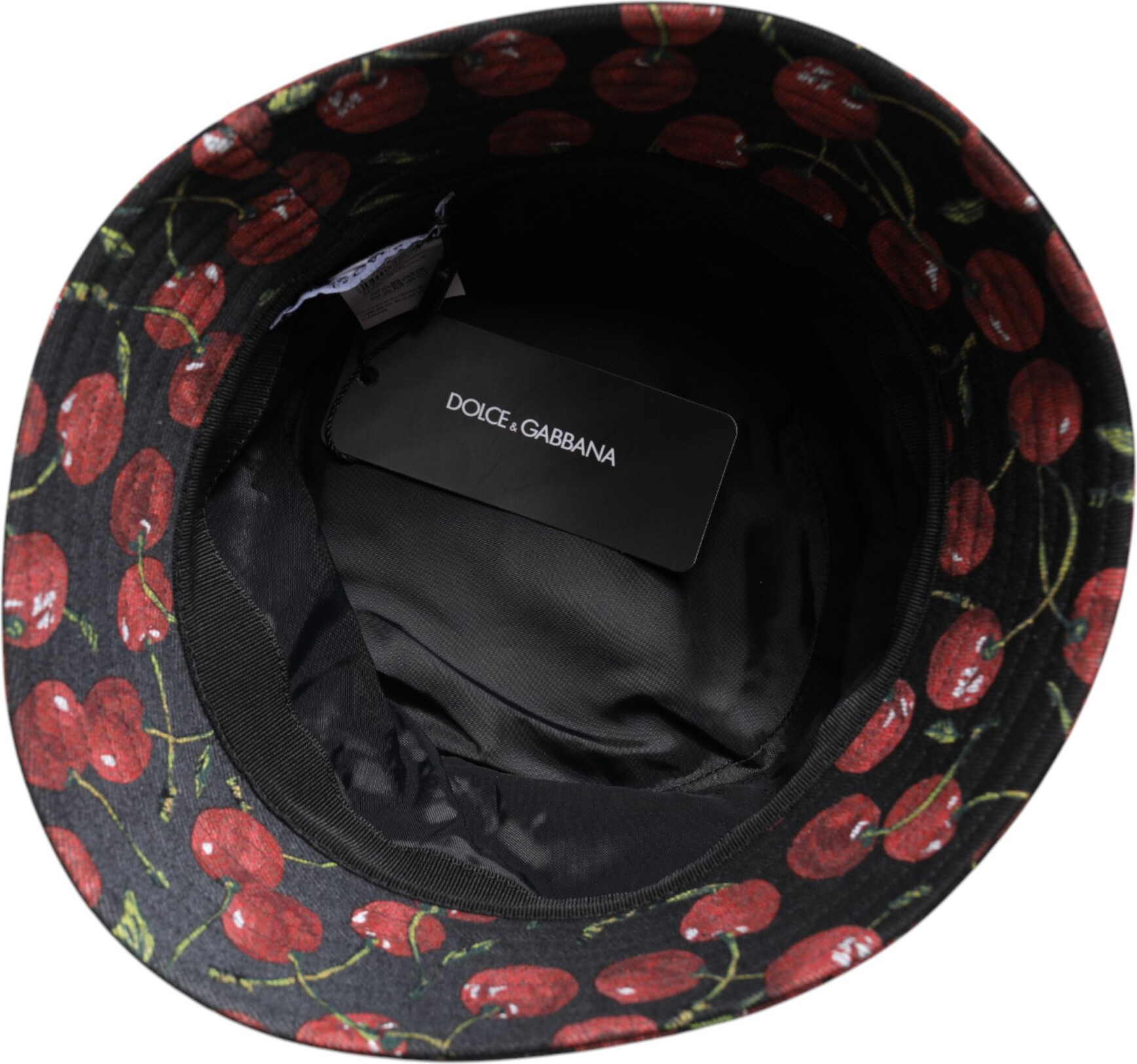 Шапка Dolce & Gabbana Черная Хлопковая Панама с Принтом и Широкими Полями