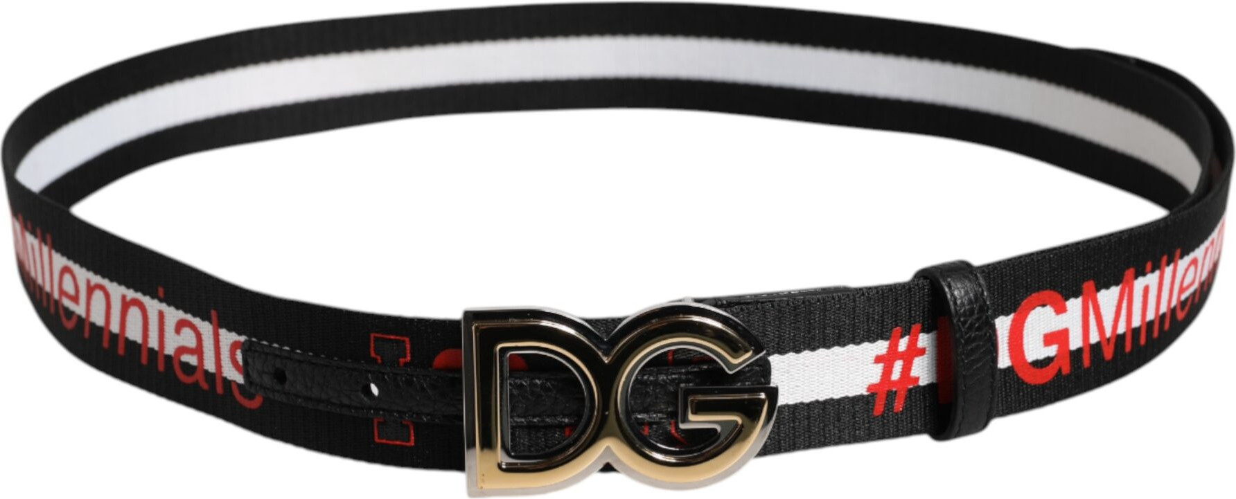 Ремень Dolce & Gabbana Черный Хлопок Принт с Логотипом Пряжка DG