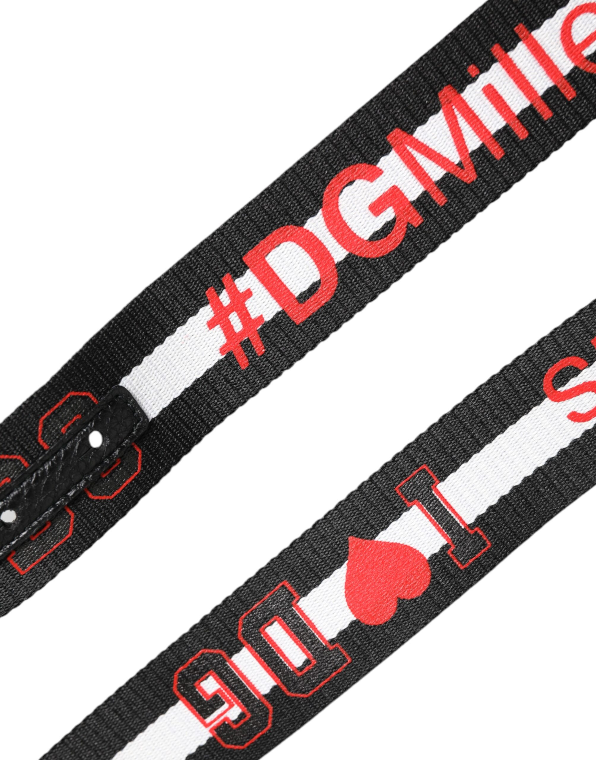 Ремень Dolce & Gabbana Черный Хлопок Принт с Логотипом Пряжка DG