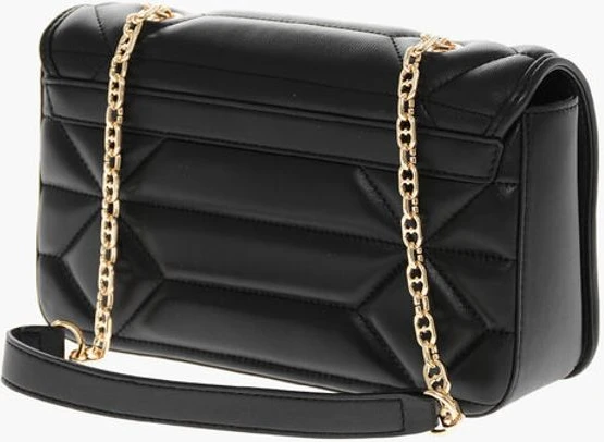 Сумка через плечо Moschino LOVE Кожаная сумка через плечо с золотистым логотипом