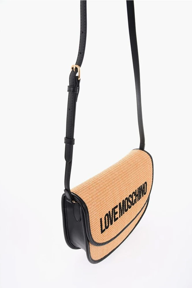 Сумка Moschino LOVE 'Saddle Bag' из рафии с контрастной отделкой