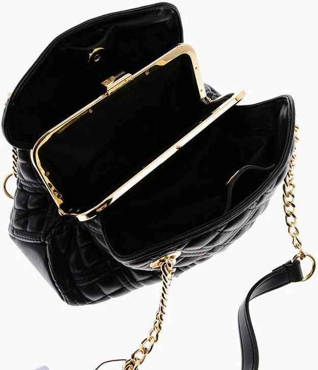 Сумка Moschino LOVE Стеганая Мини Сумка с Ручкой и Золотым Логотипом