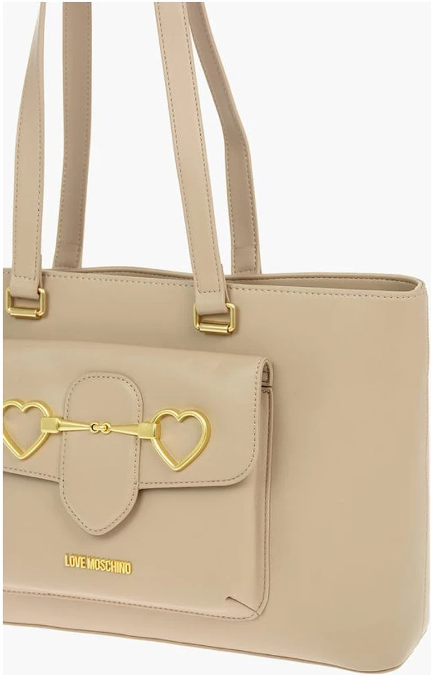 Сумка-тоут Moschino LOVE из искусственной кожи, большая, с передним карманом, модель Tote Bag с клапаном-сердцем