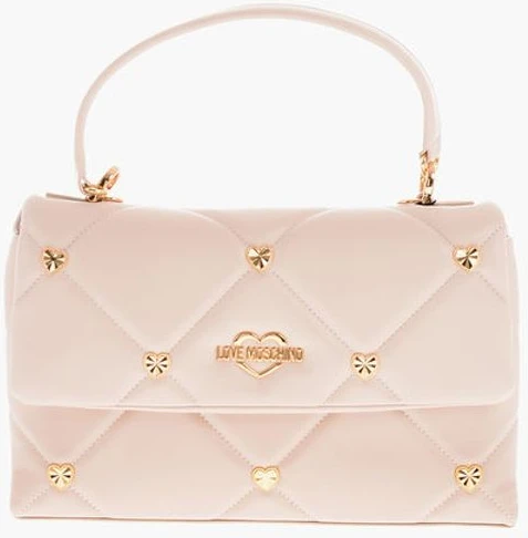 Сумка Moschino LOVE из искусственной кожи с фигурной прострочкой и узором "Сердечки" по всей поверхности
