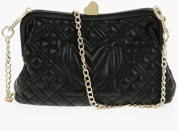 Сумка Moschino LOVE Стеганая из Искусственной Кожи с Золотой Цепочкой и Сердцем
