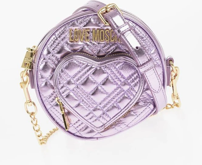 Сумка через плечо Moschino LOVE Стеганая сумка из металлизированной искусственной кожи с брелоком в форме сердца