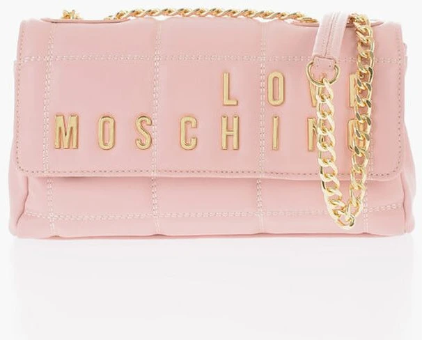 Сумка Moschino LOVE Стеганая из Экокожи с Ремешком-Цепочкой на Плечо