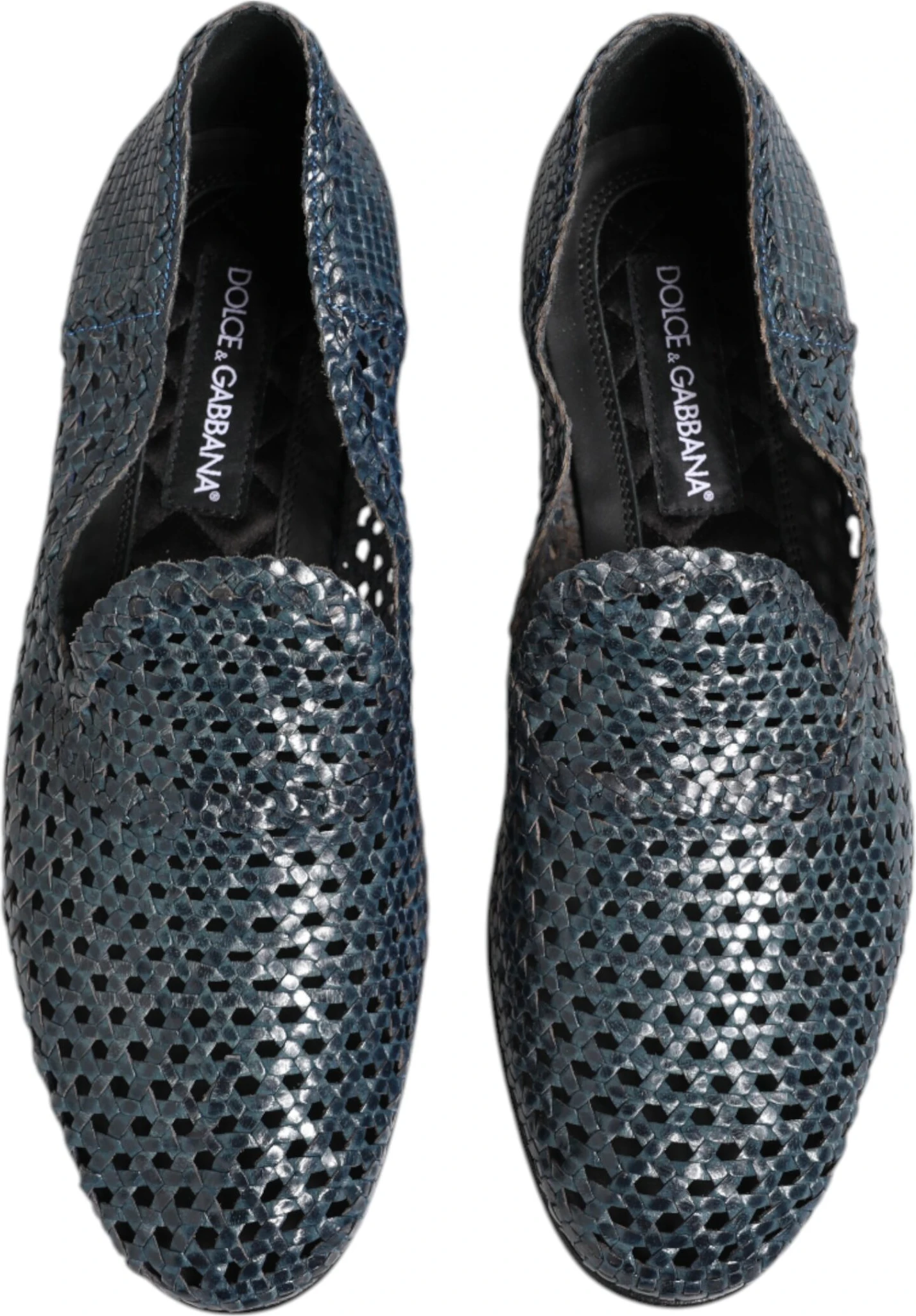 Синие плетеные кожаные слипоны Dolce & Gabbana