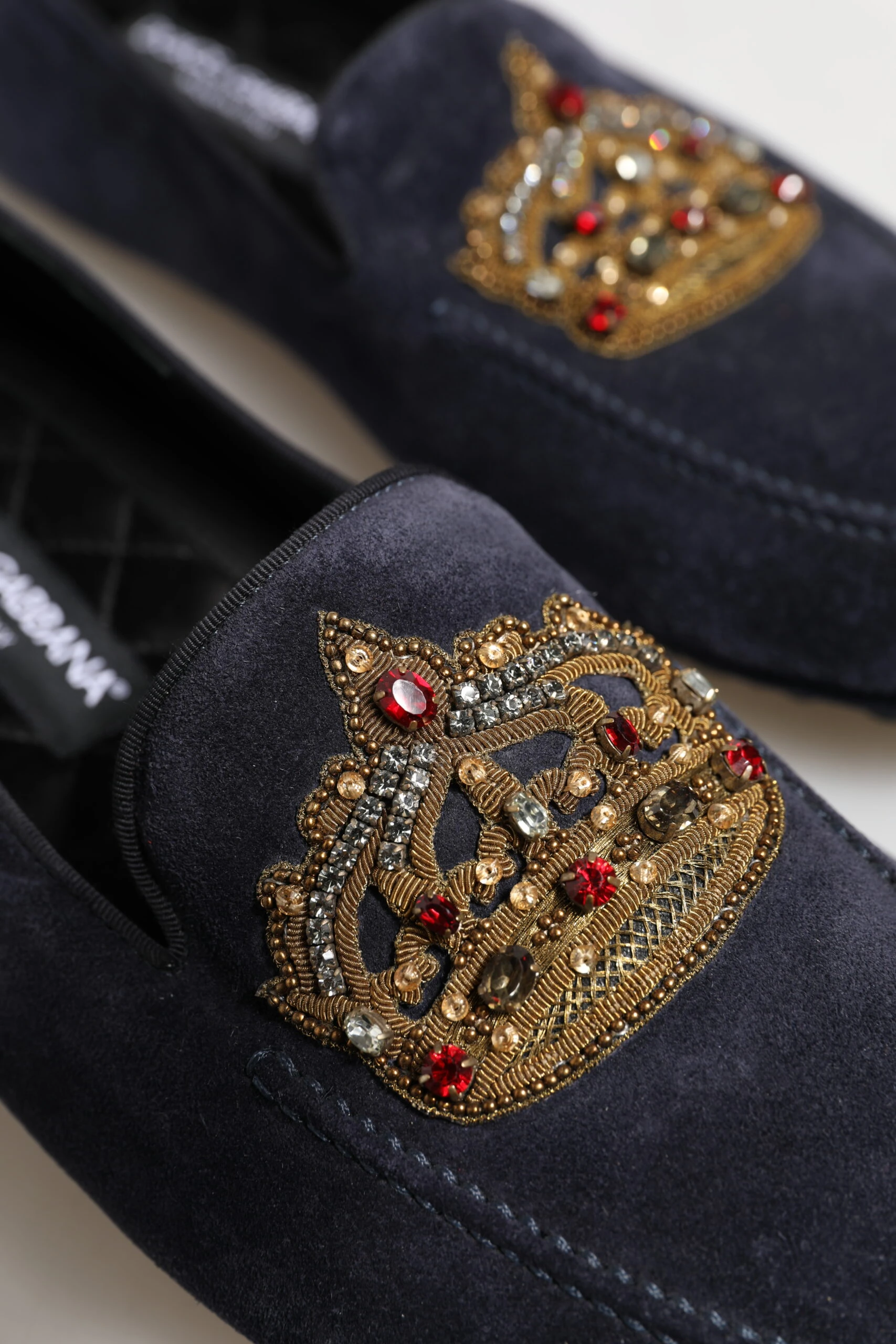 Лоферы Dolce & Gabbana Синие замшевые лоферы с кристаллами
