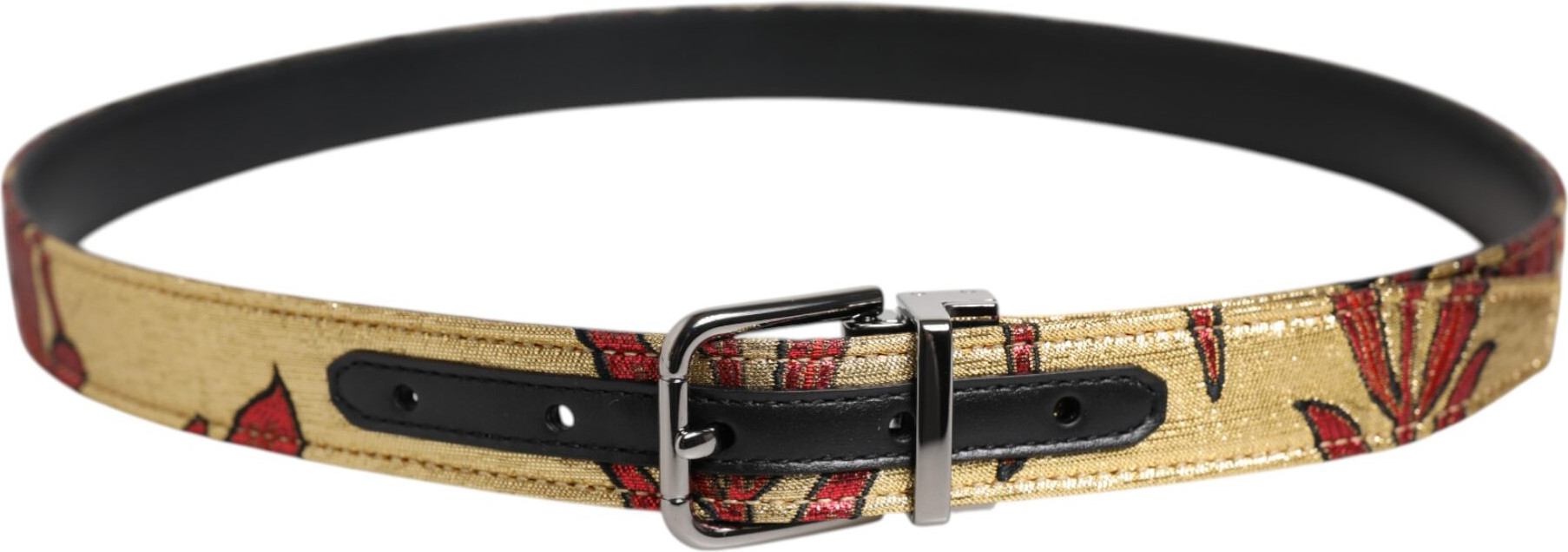 Ремень Dolce & Gabbana Золотой Жаккард с Цветочным Узором