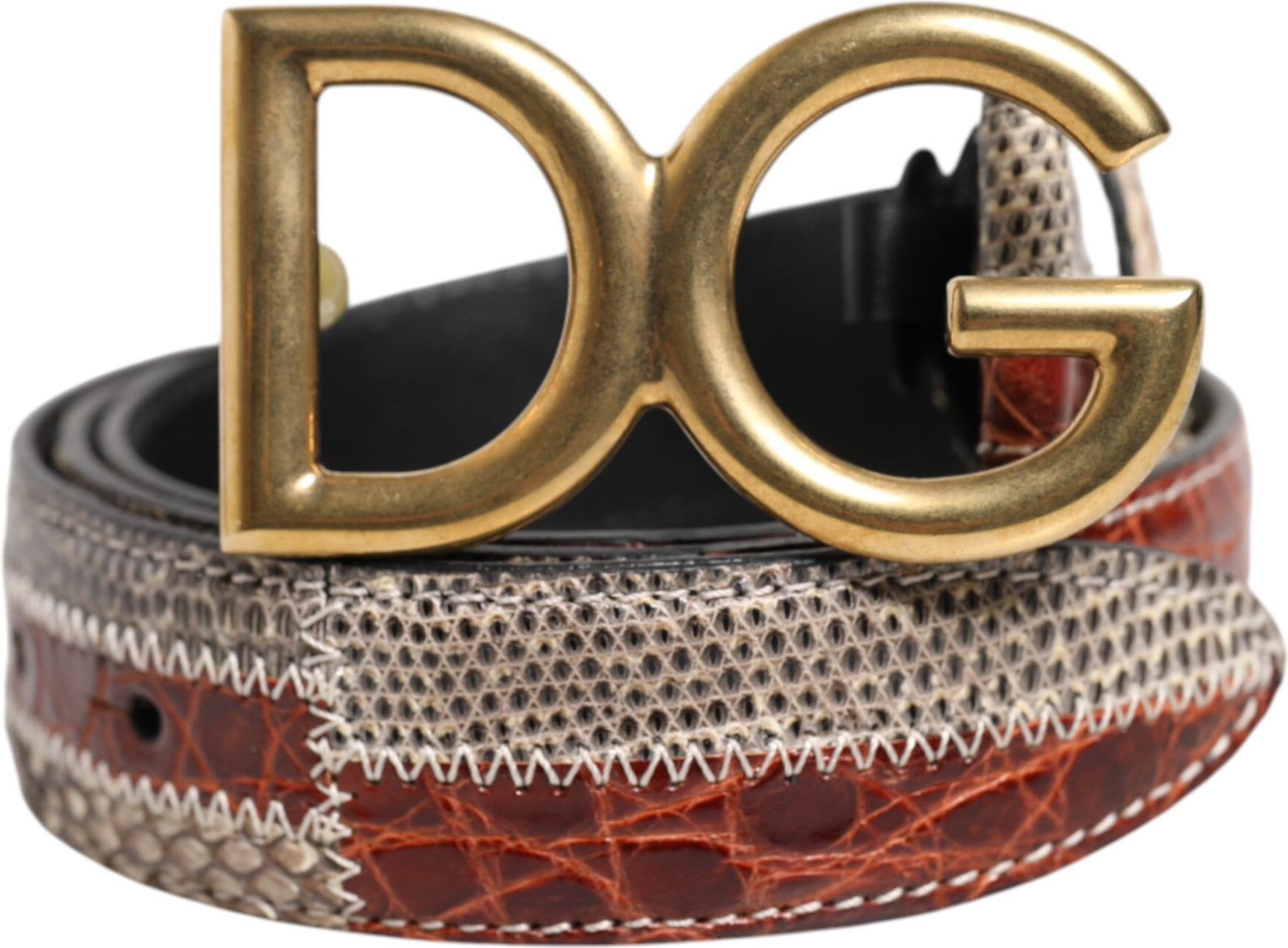 Ремень Dolce & Gabbana Мультицветной Экзотической Кожи с Пряжкой с Логотипом DG