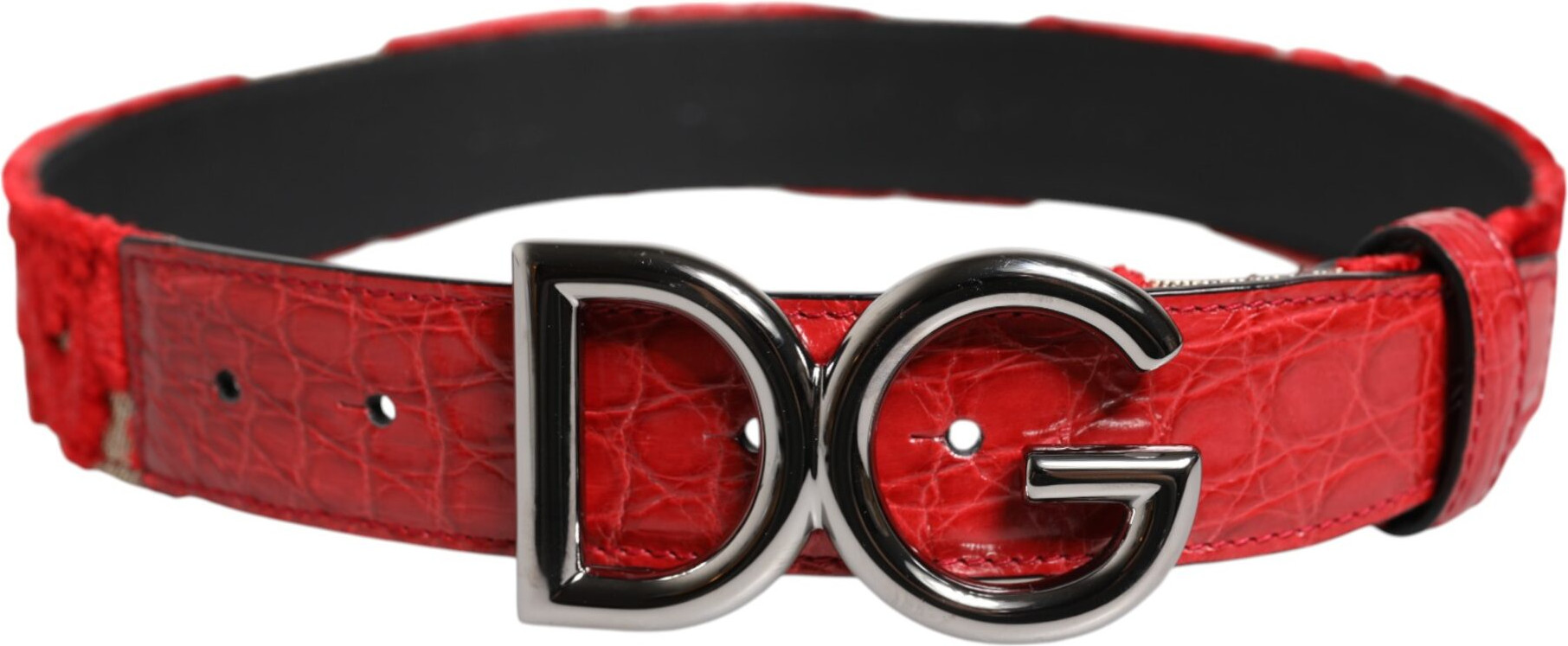Ремень Dolce & Gabbana Красная Вискоза Серебристая Металлическая Пряжка с Логотипом DG