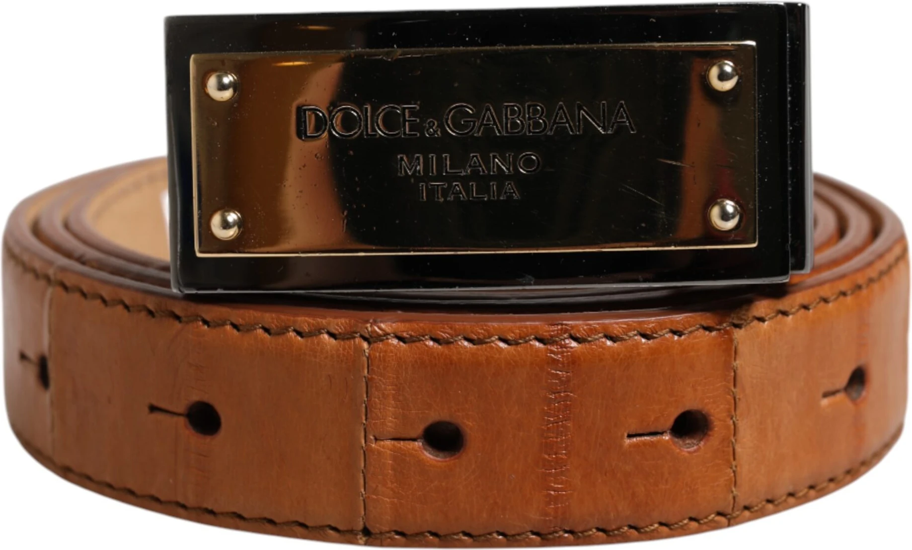 Ремень Dolce & Gabbana из кожи цвета Browned Off с золотистой пряжкой с логотипом DG
