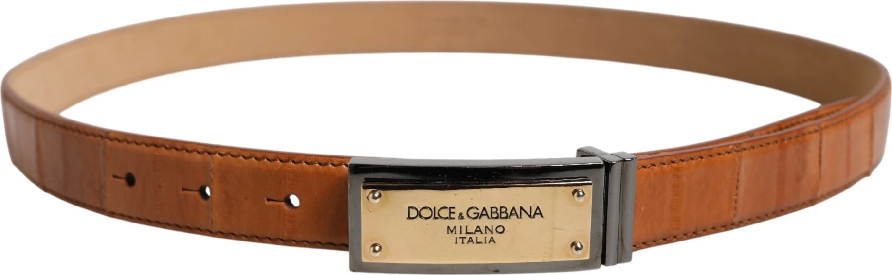 Ремень Dolce & Gabbana из кожи цвета Browned Off с золотистой пряжкой с логотипом DG