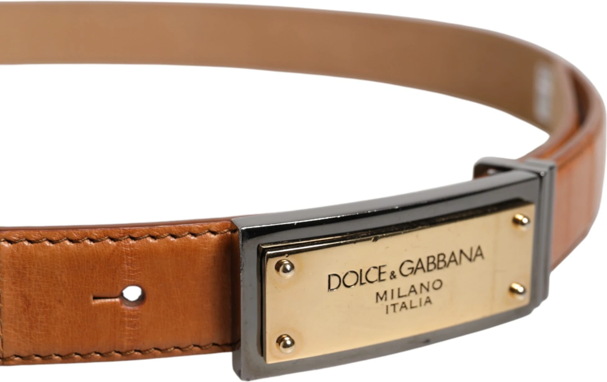 Ремень Dolce & Gabbana из кожи цвета Browned Off с золотистой пряжкой с логотипом DG