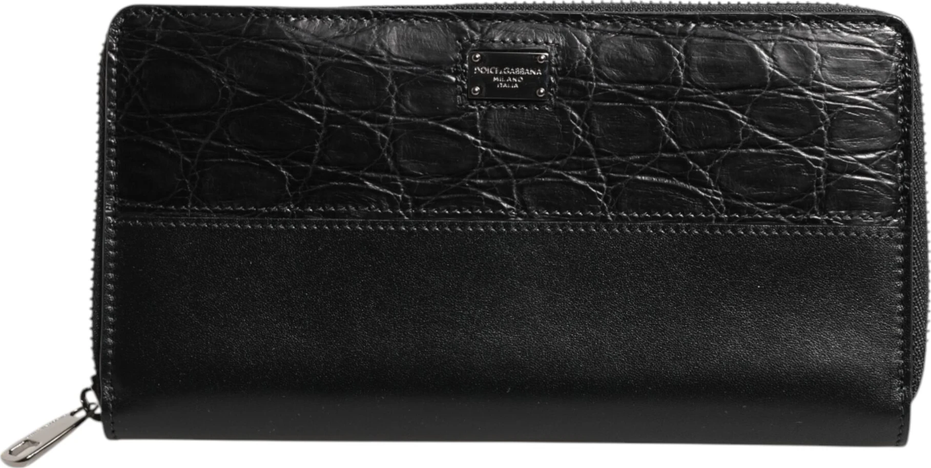 Кошелек Dolce & Gabbana Черная кожа с бляшкой DG, кошелек на молнии Continental