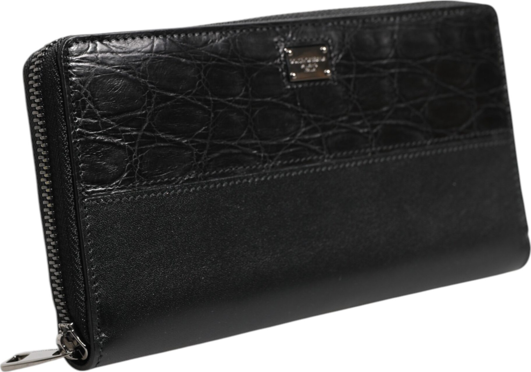 Кошелек Dolce & Gabbana Черная кожа с бляшкой DG, кошелек на молнии Continental