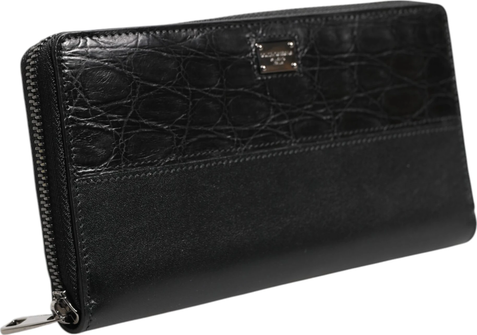 Кошелек Dolce & Gabbana Черная кожа с бляшкой DG, кошелек на молнии Continental
