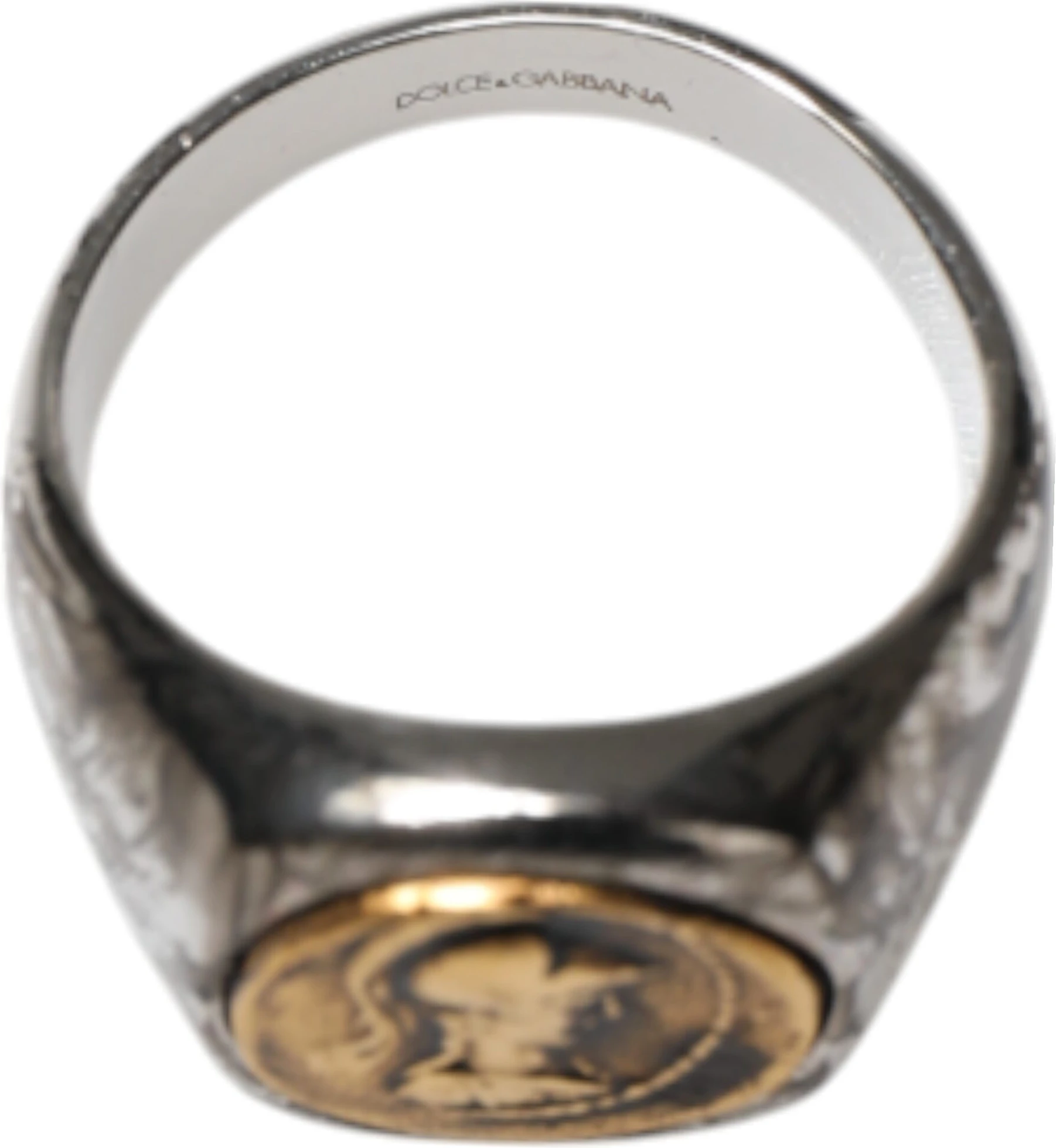 Серебристое гравированное кольцо из двухцветной латуни Dolce & Gabbana