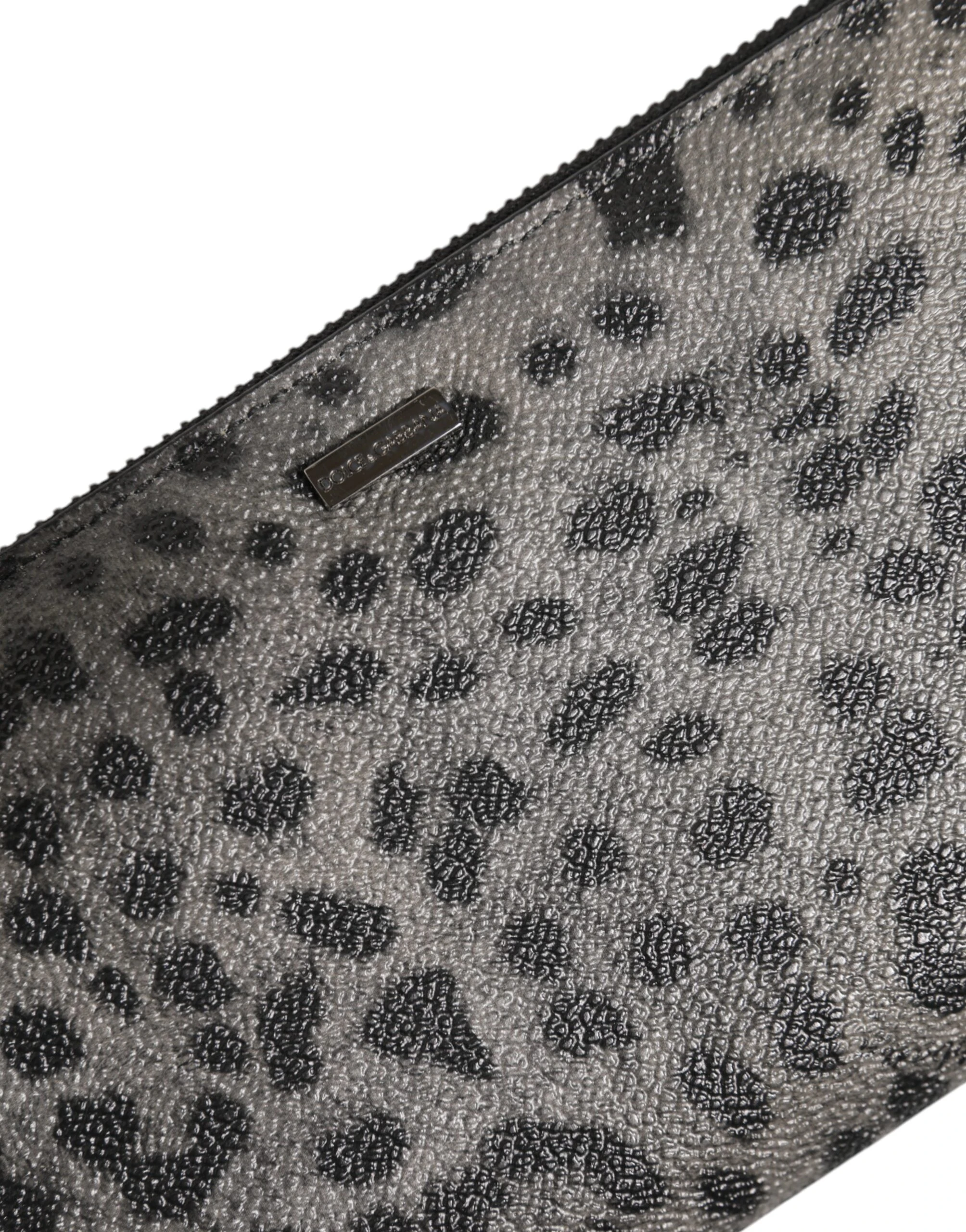 Кошелек Dolce & Gabbana Черный Серый Леопардовый Кожаный Кошелек-континтальная на молнии