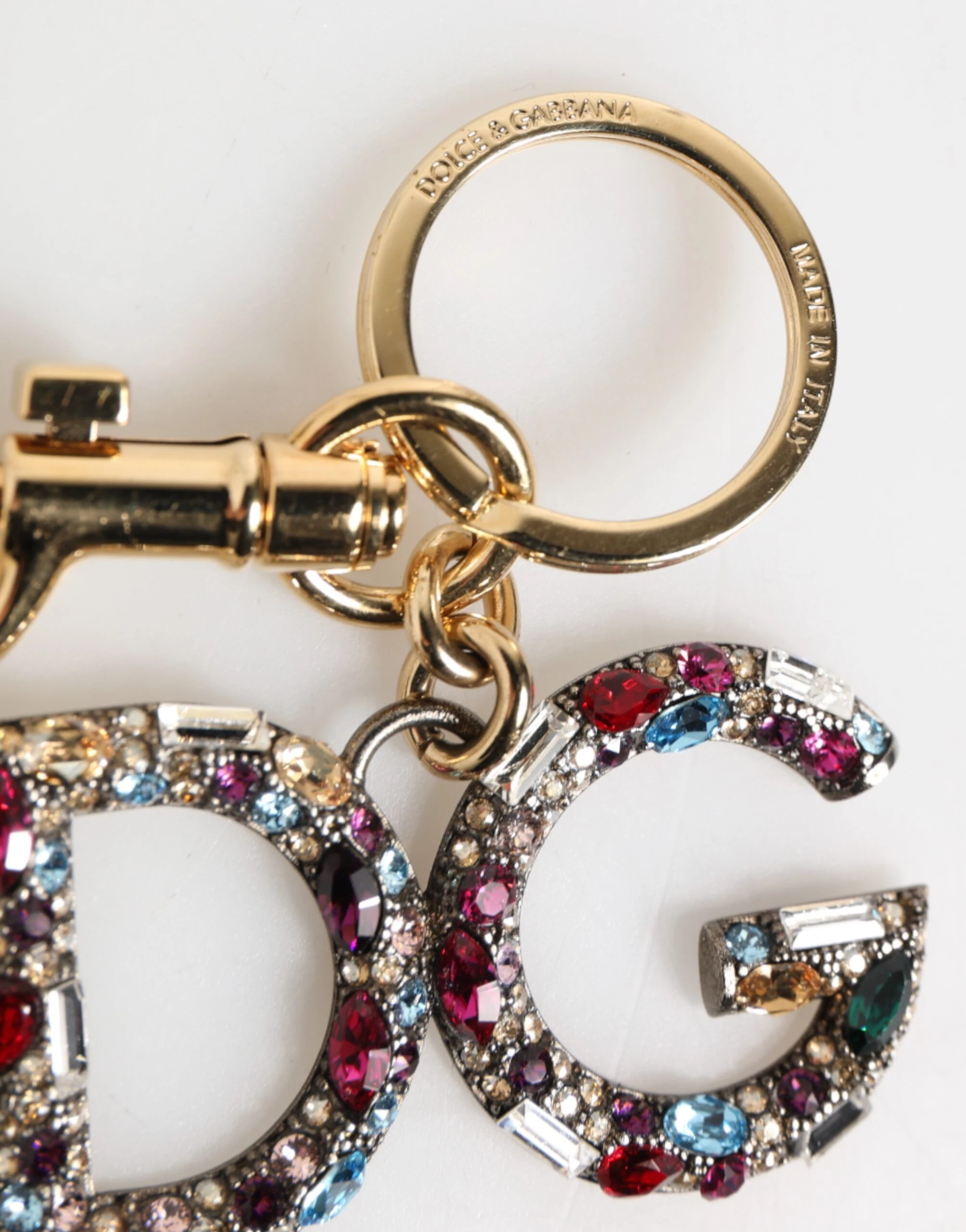 Брелок-шарм Dolce & Gabbana Многоцветный Кристалл Логотип DG Золотой Брелок-аксессуар для ключей