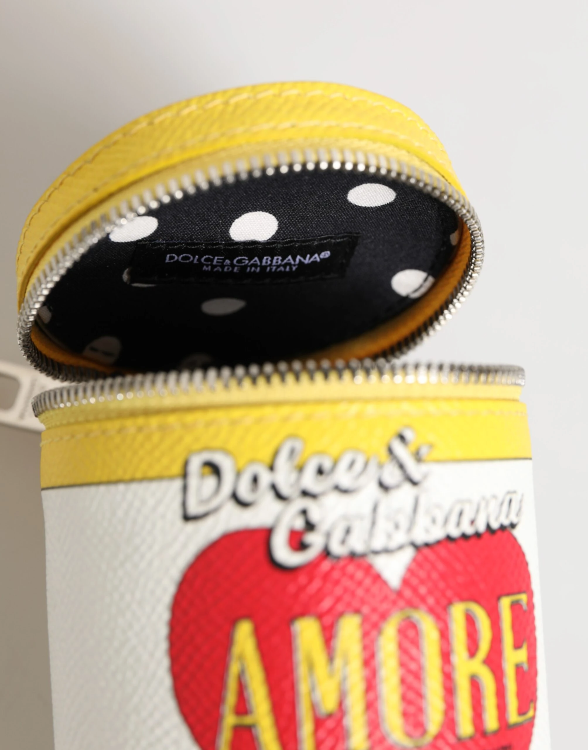 Брелок-аксессуар Dolce & Gabbana Amore из натуральной кожи, желтый, чехол для монет, брелок