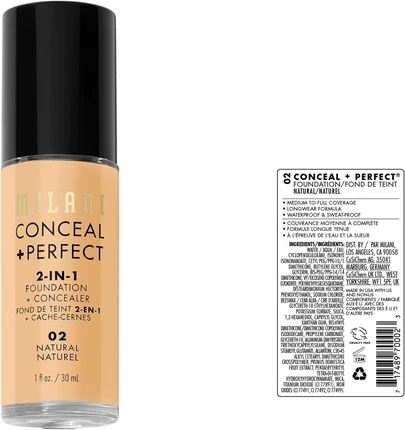 Тональная основа Milani Conceal + Perfect 2-в-1 Тональная основа + Консилер