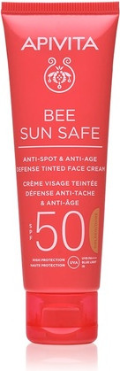 Крем Apivita Bee Sun Safe Солнцезащитный крем для лица против пигментных пятен и морщин с золотистым оттенком SPF50