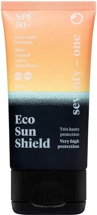 Солнцезащитный крем Seventyone Percent Eco Sun Shield SPF 50+ Очень высокая защита от солнца для лица UVA 24 Очень водостойкий 100% минеральные фильтры 100% Натуральный Сделано во Франции Карманный размер объемом 50мл