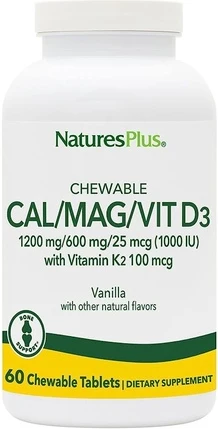 Биологически активная добавка Nature's Plus для здоровья костей, жевательные таблетки с Кальцием/Магнием/ВИТ D3 и витамином K2