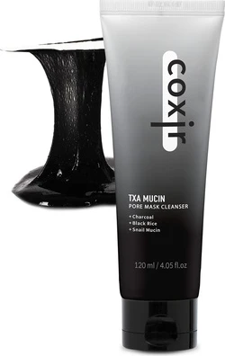 Очищающая пенка Coxir Txa Mucin Pore Mask Cleanser с транексамовой кислотой, древесным углем и черным рисом