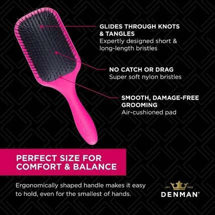 Расческа Denman Tangle Tamer Ultra для длинных и густых волос с нейлоновой щетиной - Розовый
