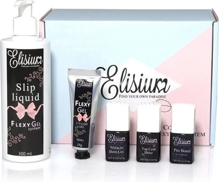 Гель-стартовый набор Elysium Flexy Gel Pro Bond + Miracle Base Gel + Top Coat Shiny + Slip Liquid + Gel Milky