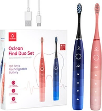 Электрические зубные щетки Oclean Find Duo Set, звуковые электрические зубные щетки с отбеливанием, время работы от аккумулятора 180 дней — комплект из двух штук