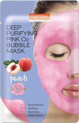 Purifying Mask Purederm Deep Purifying Pink O2 Bubble Mask Peach