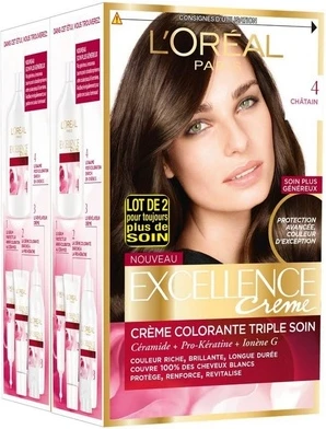 Краска для волос L'Oreal Professional Excellence Тройной Уход Каштановый Коричневый Цвет 4.00