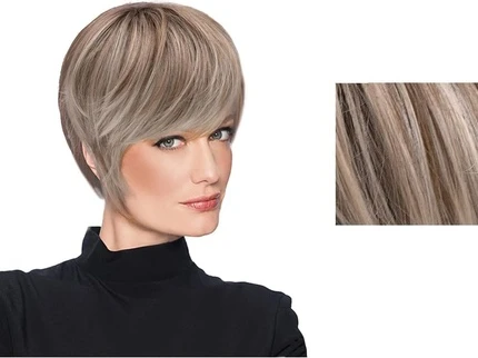 Wig Hairdo Wispy Cut Light Ash Blonde Short Wig with Brown Roots