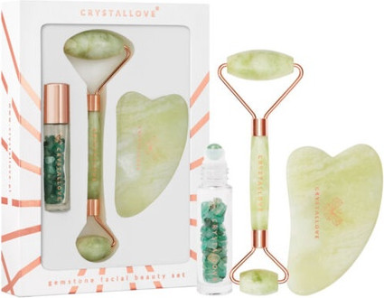 Набор аксессуаров Crystalove CRYSTALLOVE Jade Beauty Set: роллер для лица, скребок гуаша и флакон с роликовым аппликатором