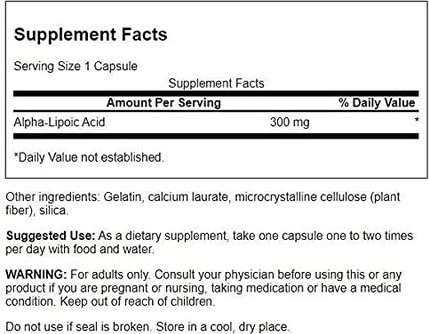 Добавка Swanson Alpha Lipoic Acid Антиоксидантная защита Поддерживает здоровый уровень сахара в крови