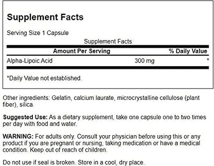 Добавка Swanson Alpha Lipoic Acid Антиоксидантная защита Поддерживает здоровый уровень сахара в крови
