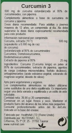 Таблетки для здоровья Health Aid Куркумин