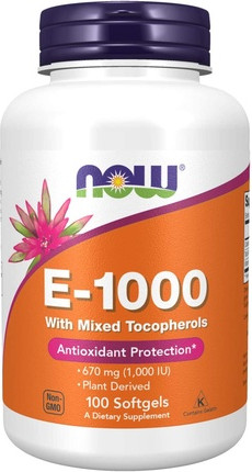 Витамин Е 1000 Антиоксидантный витамин Now Foods Мягкие желатиновые капсулы