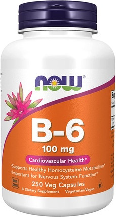 Витамин Пиридоксин HCl 100мг Now Foods Здоровье Сердечно-Сосудистой Системы
