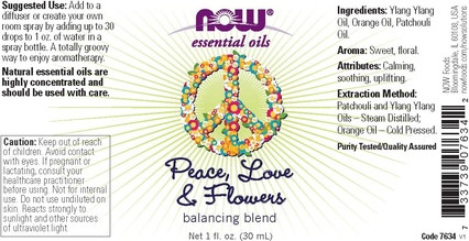 Смесь эфирных масел для баланса Now Foods Peace Love and Flowers