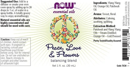 Смесь эфирных масел для баланса Now Foods Peace Love and Flowers